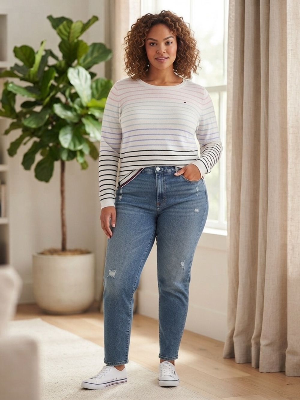 Tommy Hilfiger Sweater Women's XL Multicolor Striped Gradient Knit Pullover